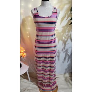 Mossimo Striped Racerback Maxi Dress Womens Size S Side Slit Multicolor Long